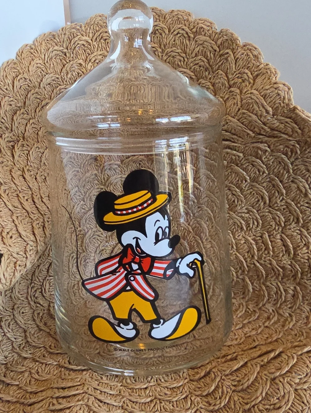 Vintage 1970's Walt Disney Productions Circus Mickey Mouse Glass Lidded Jar
